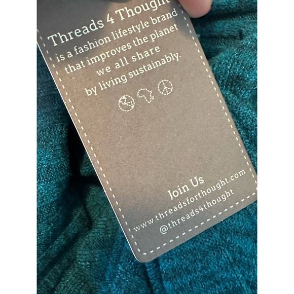 Threads 4 Thoughts teal green long sleeves cowl neck sweater size S - Picture 9 of 14